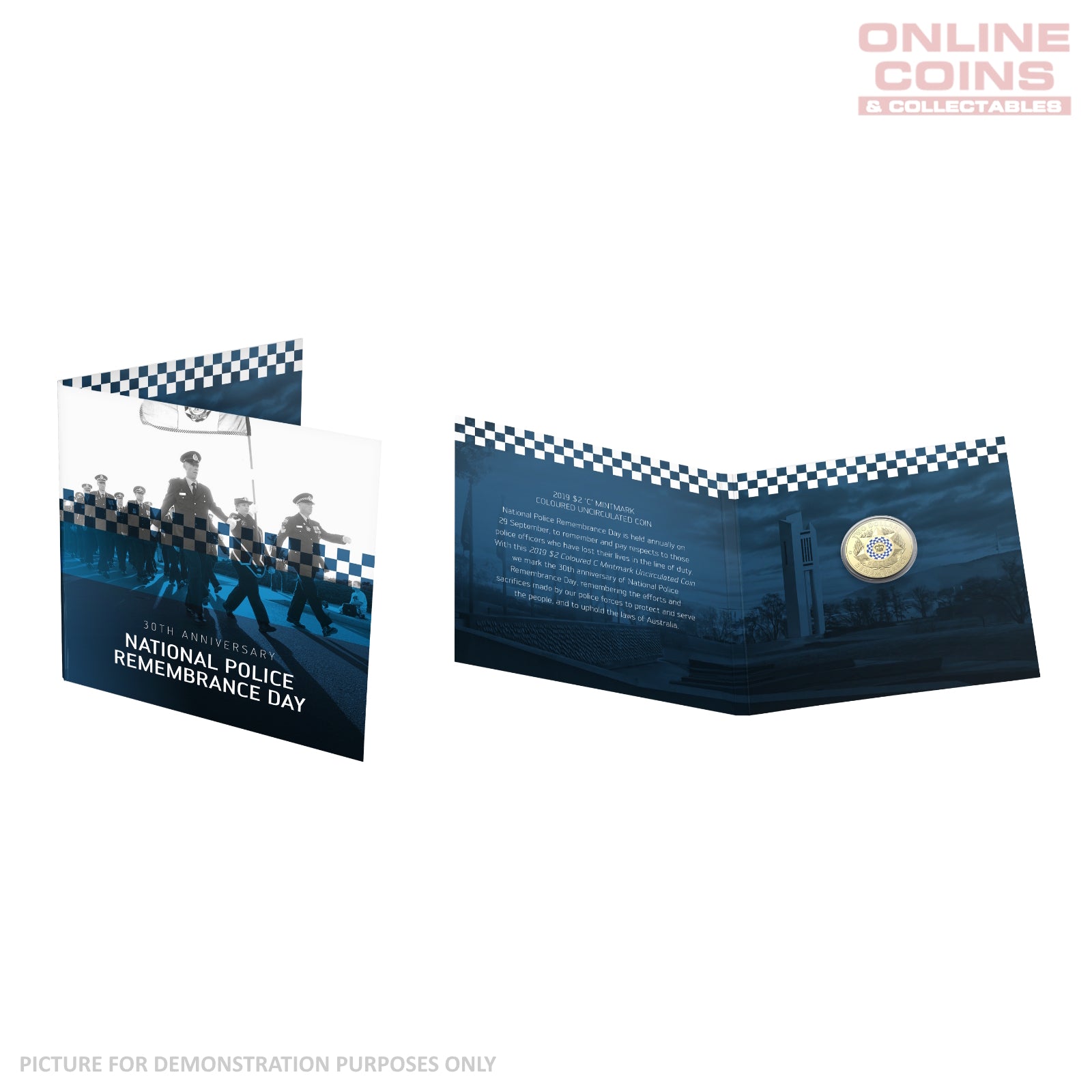 2019 $2 AlBr 'C' Mintmark Coloured Carded Coin - Police Remembrance